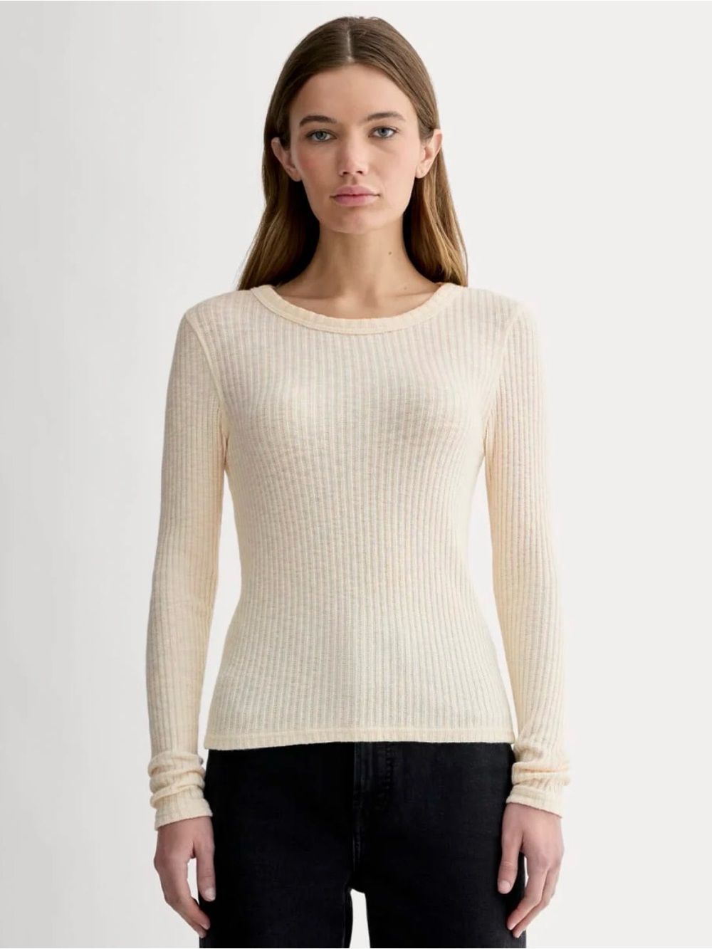 New Everlane THE COZY RIB LONG-SLEEVE TEE Bone Size XXS